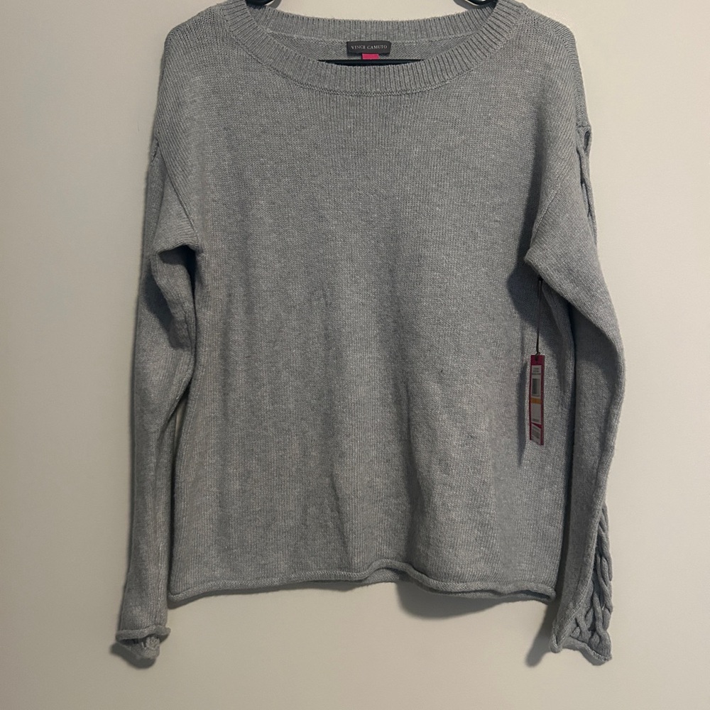 New! Vince Camuto Light Gray Women's Sweater - Small - Fancy Sleeve - cotton